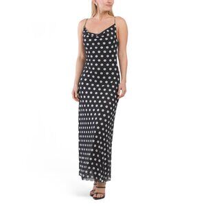 DRA Black Polkadot Mesh Polka Dot Cowl Neck Maxi Dress